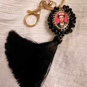Frida Kahlo Mexican Art keychain charm purse key decor gold ring
